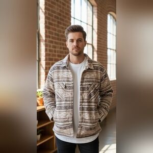 LARGE men BARNABAS fleece lined shirt jacket